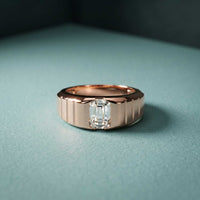 0.95 Ct Emerald Cut Moissanite Modern Signet Ring