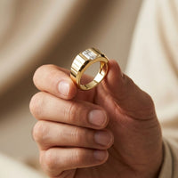 0.95 Ct Emerald Cut Moissanite Modern Signet Ring
