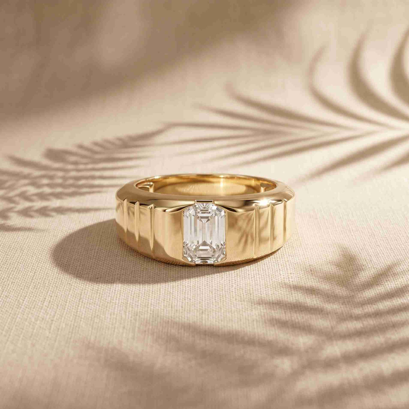 0.95 Ct Emerald Cut Moissanite Modern Signet Ring