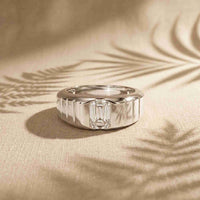 0.95 Ct Emerald Cut Moissanite Modern Signet Ring