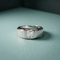 0.95 Ct Emerald Cut Moissanite Modern Signet Ring