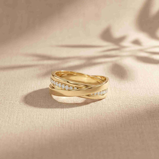 0.29 Ct Round Cut Moissanite Criss-Cross Band Ring