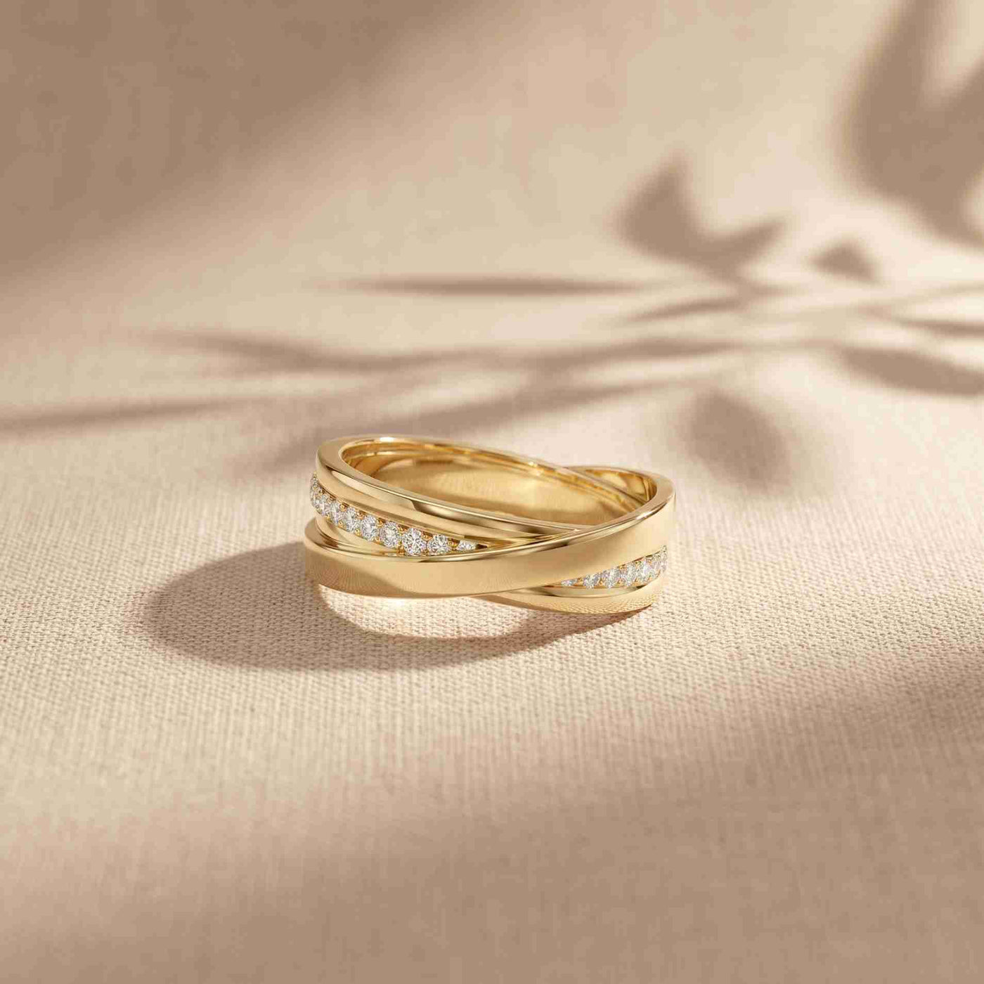 0.29 Ct Round Cut Moissanite Criss-Cross Band Ring