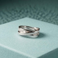 0.29 Ct Round Cut Moissanite Criss-Cross Band Ring