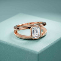 1 Ct Emerald Cut Moissanite Bezel Split Shank Ring