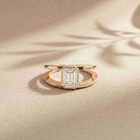 1 Ct Emerald Cut Moissanite Bezel Split Shank Ring