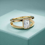 1 Ct Emerald Cut Moissanite Bezel Split Shank Ring
