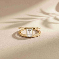 1 Ct Emerald Cut Moissanite Bezel Split Shank Ring
