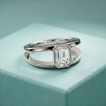 1 Ct Emerald Cut Moissanite Bezel Split Shank Ring