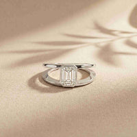 1 Ct Emerald Cut Moissanite Bezel Split Shank Ring