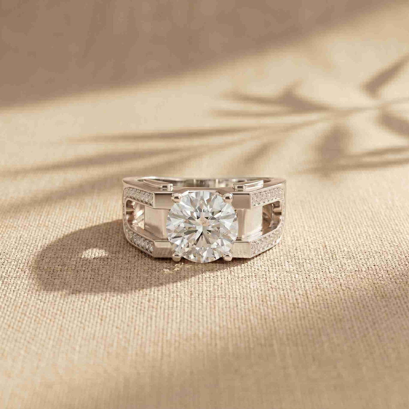 1.70 Ct Round Cut Moissanite Pavé U-Shank Statement Ring