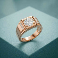 1.10 Ct Round Cut Square Signet Moissanite Ring