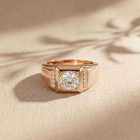 1.10 Ct Round Cut Square Signet Moissanite Ring