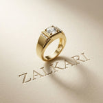 1.10 Ct Round Cut Square Signet Moissanite Ring
