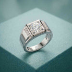 1.10 Ct Round Cut Square Signet Moissanite Ring