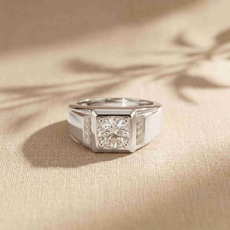 1.10 Ct Round Cut Square Signet Moissanite Ring