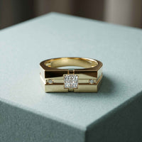 0.25 Ct Princess Cut Geometric Signet Moissanite Ring