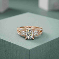 3.15 Ct Radiant Cut Moissanite Split Shank Ring