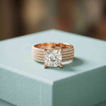 4.25 Ct Cushion Cut Moissanite Multi-Pavé Statement Ring