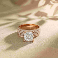 4.25 Ct Cushion Cut Moissanite Multi-Pavé Statement Ring