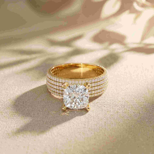4.25 Ct Cushion Cut Moissanite Multi-Pavé Statement Ring