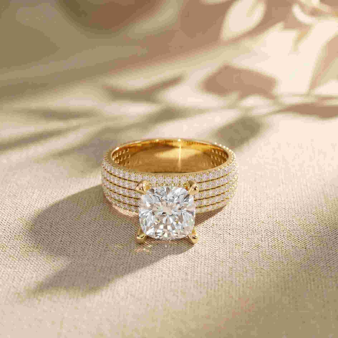 4.25 Ct Cushion Cut Moissanite Multi-Pavé Statement Ring