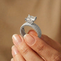 4.25 Ct Cushion Cut Moissanite Multi-Pavé Statement Ring
