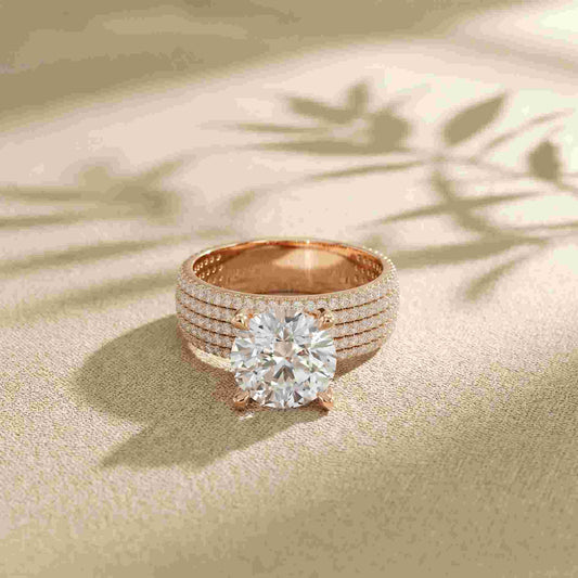 4.25 Ct Round Cut Moissanite Grand Pavé Statement Ring