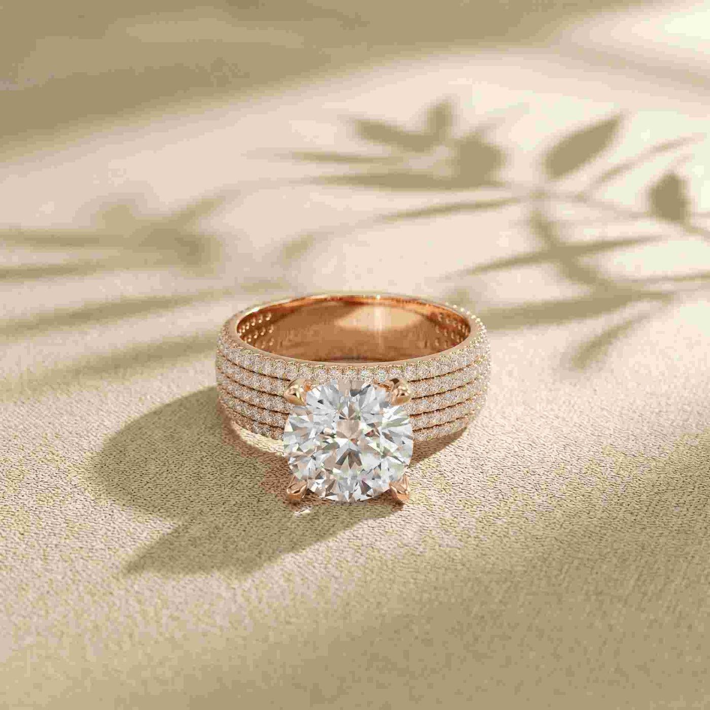 4.25 Ct Round Cut Moissanite Grand Pavé Statement Ring