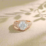 4.05 Ct Round Cut Moissanite Halo Baguette Statement Ring