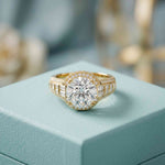 4.05 Ct Round Cut Moissanite Halo Baguette Statement Ring