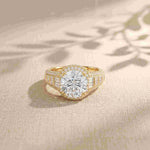 4.05 Ct Round Cut Moissanite Halo Baguette Statement Ring