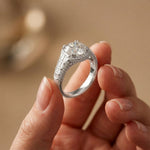 4.05 Ct Round Cut Moissanite Halo Baguette Statement Ring