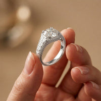 4.05 Ct Round Cut Moissanite Halo Baguette Statement Ring