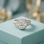 4.05 Ct Round Cut Moissanite Halo Baguette Statement Ring