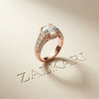 4.05 Ct Cushion Cut Moissanite Halo Baguette Statement Ring