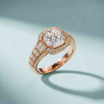 4.05 Ct Cushion Cut Moissanite Halo Baguette Statement Ring