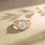 4.05 Ct Cushion Cut Moissanite Halo Baguette Statement Ring