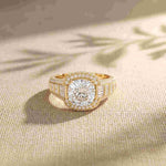 4.05 Ct Cushion Cut Moissanite Halo Baguette Statement Ring
