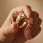 4.05 Ct Cushion Cut Moissanite Halo Baguette Statement Ring