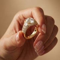 4.05 Ct Cushion Cut Moissanite Halo Baguette Statement Ring