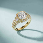 4.05 Ct Cushion Cut Moissanite Halo Baguette Statement Ring