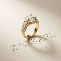 4.05 Ct Cushion Cut Moissanite Halo Baguette Statement Ring
