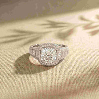 4.05 Ct Cushion Cut Moissanite Halo Baguette Statement Ring