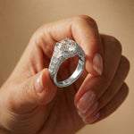 4.05 Ct Cushion Cut Moissanite Halo Baguette Statement Ring