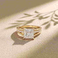 2.30 Ct Princess Cut Moissanite Tapered Accent Engagement Ring
