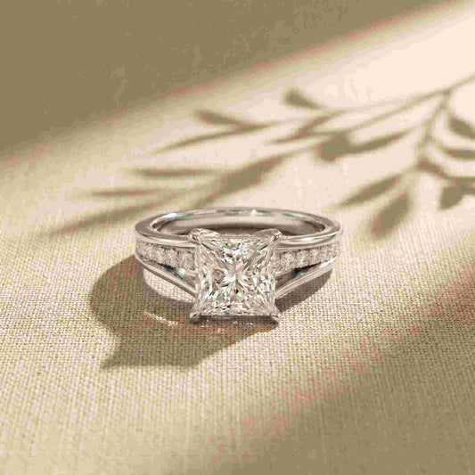 2.30 Ct Princess Cut Moissanite Tapered Accent Engagement Ring