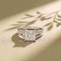 2.30 Ct Princess Cut Moissanite Tapered Accent Engagement Ring