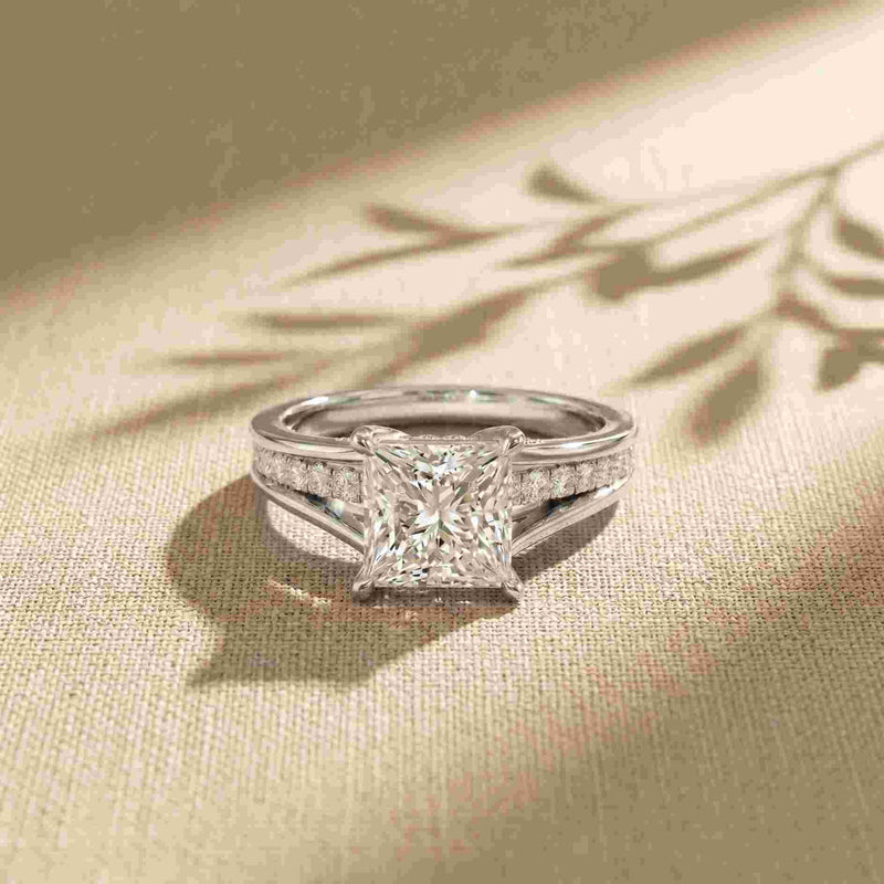 2.30 Ct Princess Cut Moissanite Tapered Accent Engagement Ring