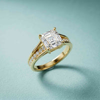 2.30 Ct Asscher Cut Moissanite Split Shank Accent Ring